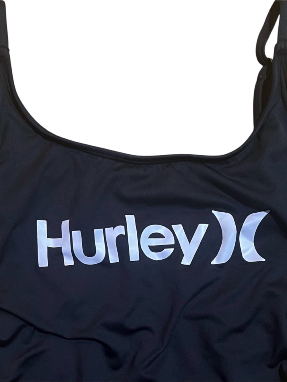 Hurley Black Scoop-Neck Cinch Side One-Piece Swimsuit with Logo - Picture 2 of 7